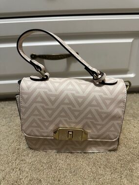 Aldo Cream Textured Top-Handle Satchel with Gold Hardware